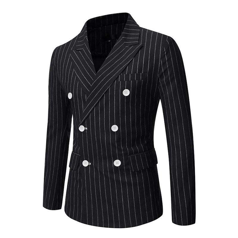 Men's Casual Striped Peaked Lapel Double Breasted Slim Fit Blazer 38287453M