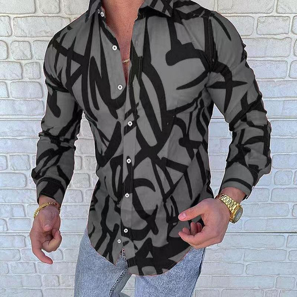 Men's Printed Slim Fit Casual Long Sleeve Shirt 46623272U