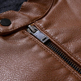 Men's Casual Solid Color Zipper Stand Collar Motorcycle Leather Jacket 91951708M