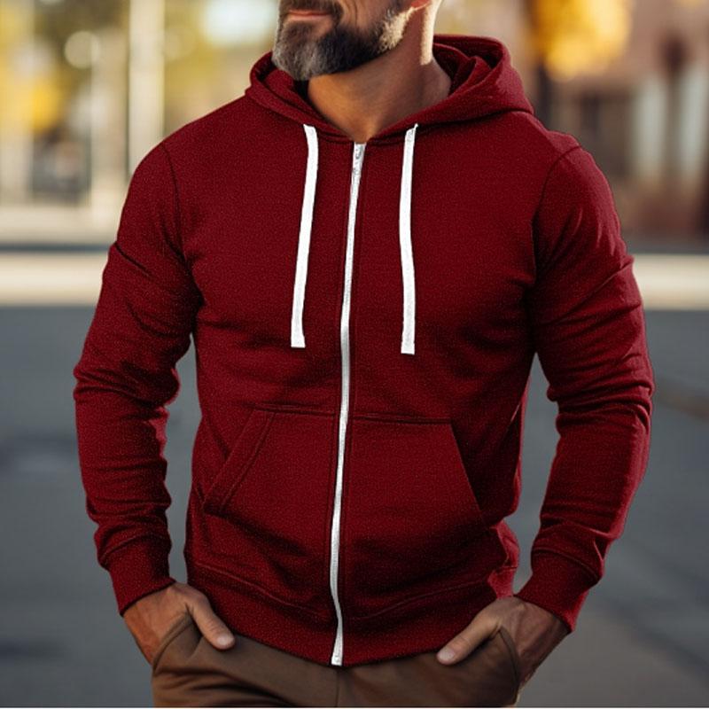 Men's Casual Solid Color Sport Long Sleeve Hoodie Jacket 73776667Y