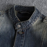 Men's Vintage Washed Distressed Stand Collar Denim Jacket 42326346Y