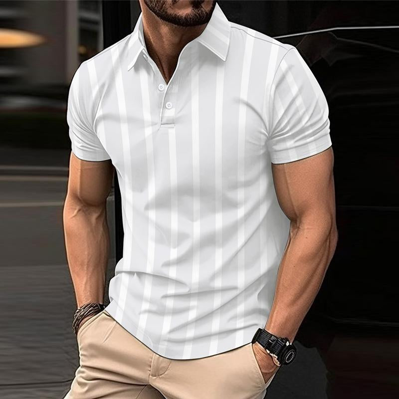 Men's Casual Striped Print Slim Fit Lapel Short Sleeve Polo Shirt 35101983M