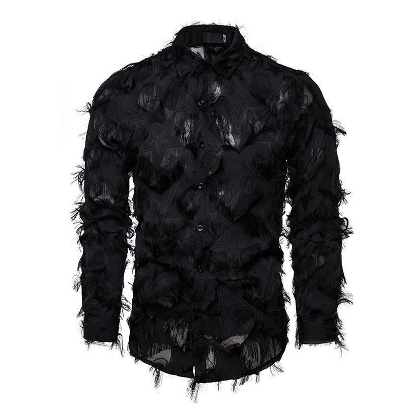 Men's Vintage Handmade 3D Feather Lapel Long-Sleeved Shirt 88639530M