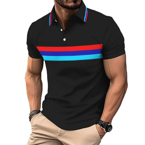 Men's Casual Contrast Striped Short-sleeved Polo Shirt 26103574TO