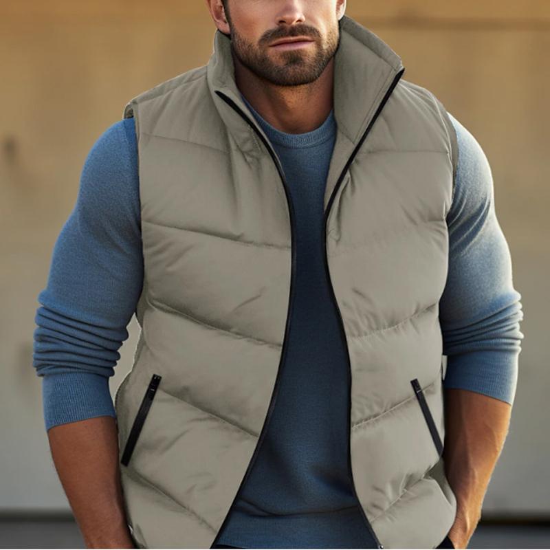 Men'S Casual Solid Color Warm Stand Collar Down Vest 37623466Y