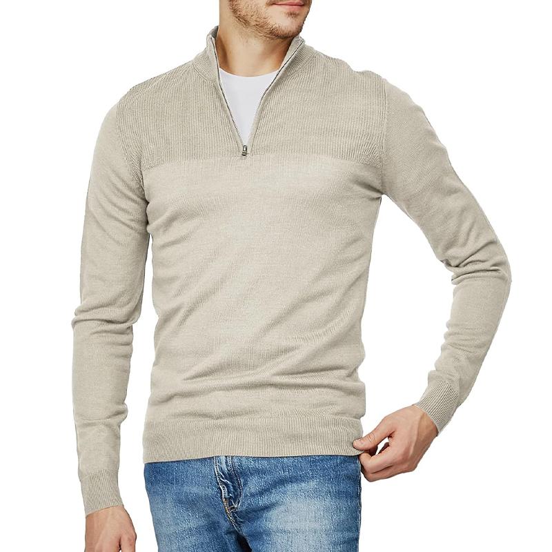 Men's Solid Color Stand Collar Half Zip Sweater 38135533X