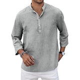 Men's Casual Solid Color Stand Collar Long Sleeve Shirt 57428991Y