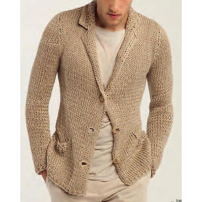 【24-hour shipping】Men's Retro Casual Solid Color Lapel Pocket Cardigan  36244781Y