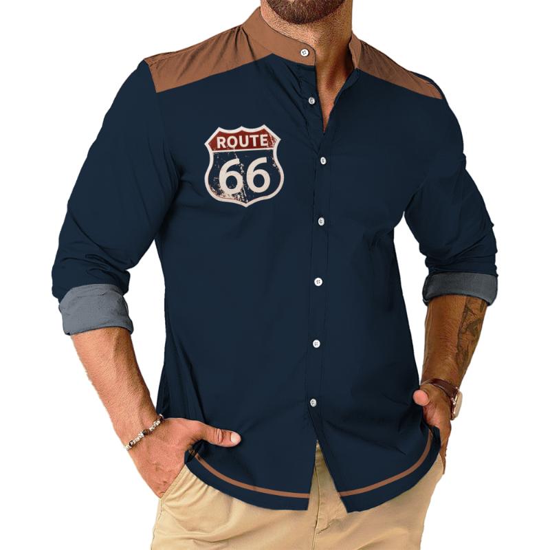 Men's Vintage Route 66 Stand Collar Shirt 02965541TO