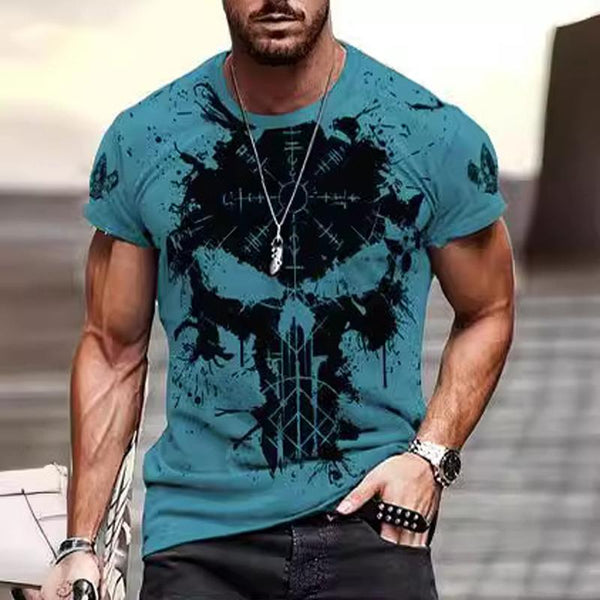 Men's Casual Digital Printed Round Neck Short Sleeve T-Shirt 02526752M