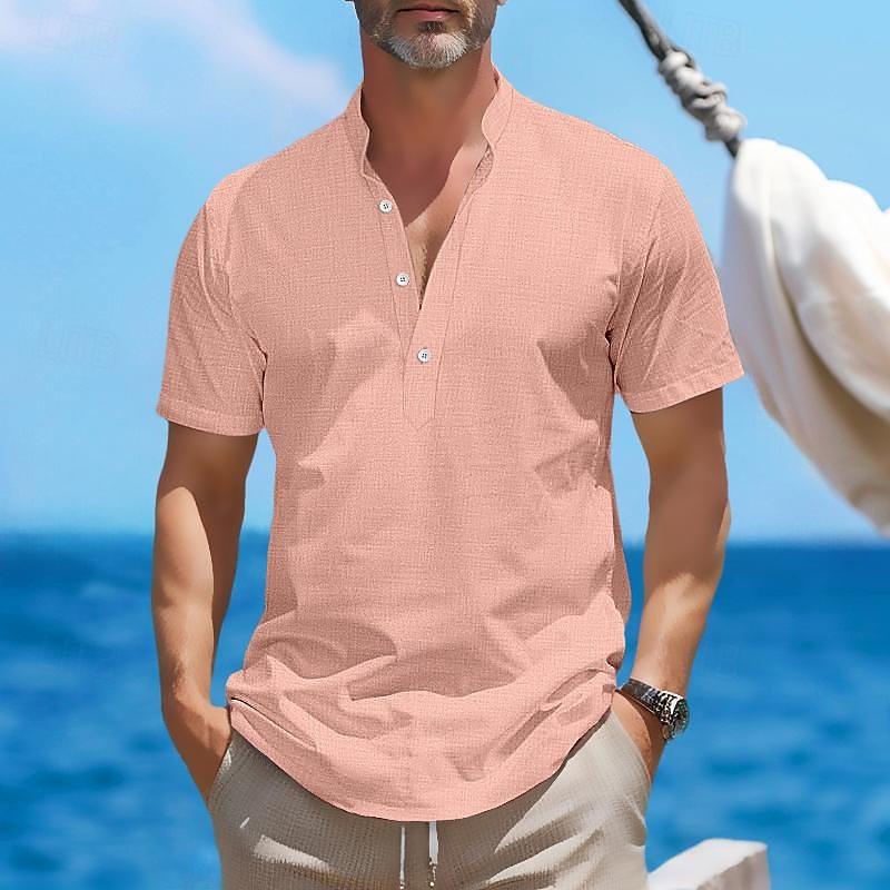 Chemise Henley à manches courtes en lin pour homme 84585635Y