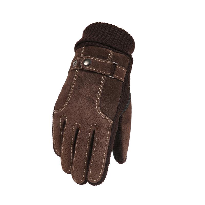 Gants en cuir de porc épais et chauds pour écran tactile en coton velours pour hommes automne et hiver 56642107K