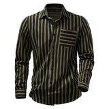 Men's Stripe Printed Casual Long Sleeve Shirt 74524141U