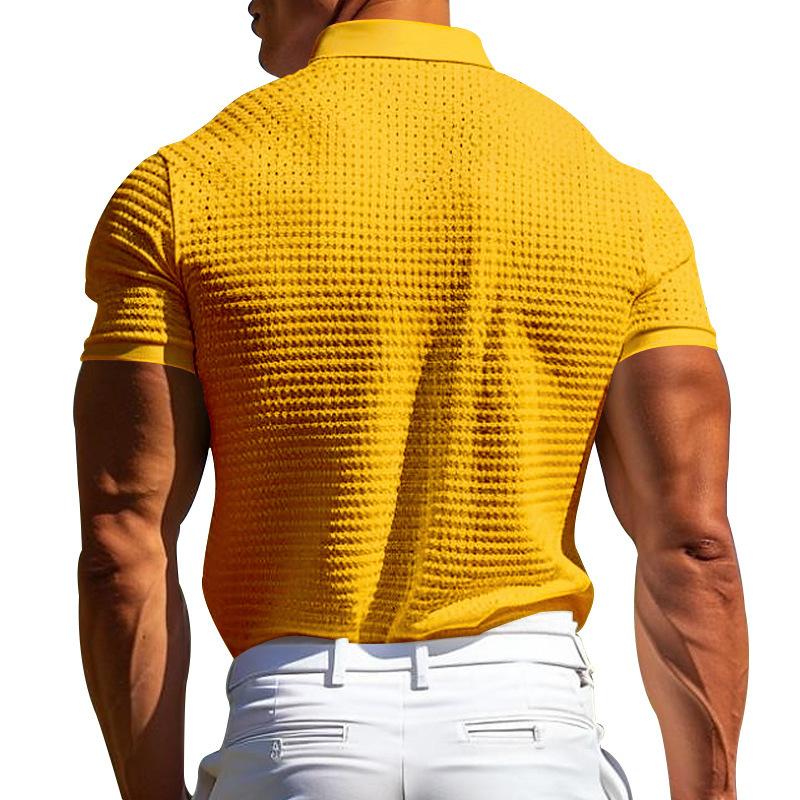 Men's Casual Waffle Lapel Slim Fit Short Sleeve Polo Shirt 22672777M