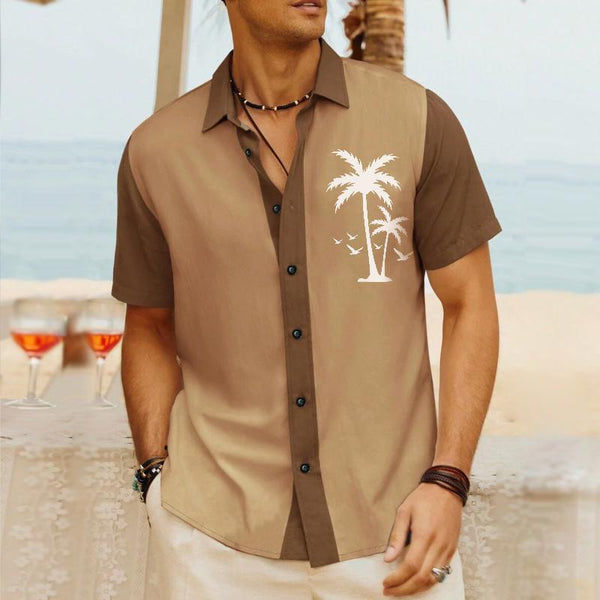 Men's Retro Color Block Coconut Lapel Short Sleeve T-Shirt 43758006TO