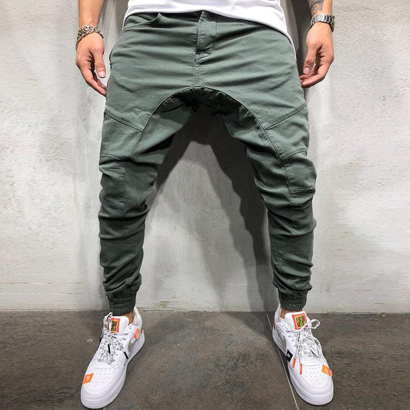 Men's Solid Color Stitching  Zip Pocket Cargo Pants 60278611Z