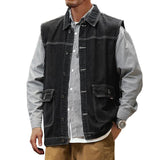Men's Vintage Cargo Large Pocket Denim Vest 61405598Y