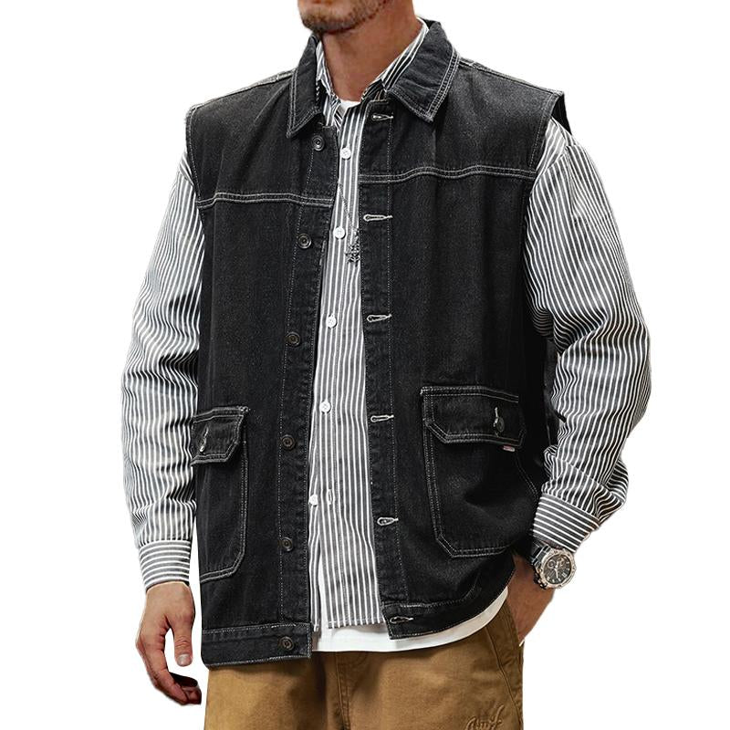 Men's Vintage Cargo Large Pocket Denim Vest 61405598Y