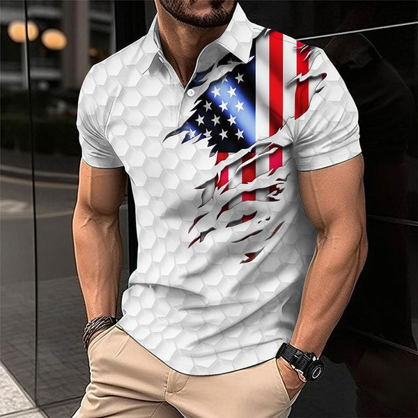 Men's Scratched American Flag Polo Shirt 09629506TO