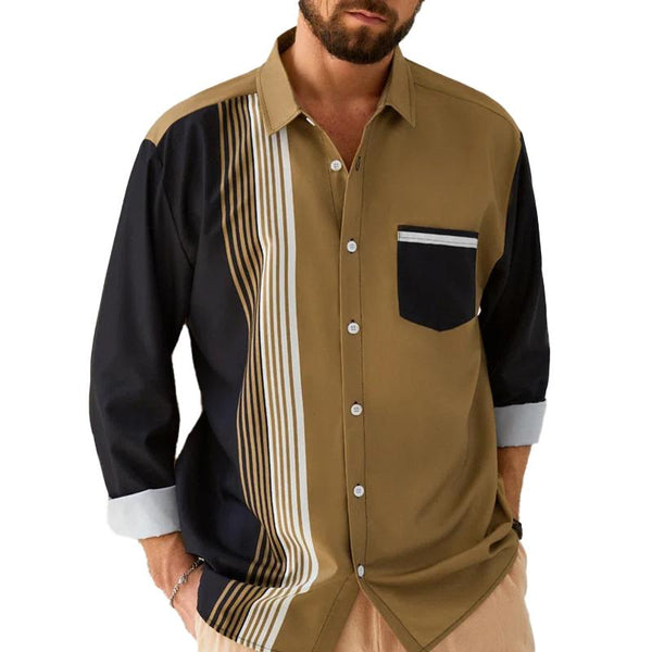 Men's Hawaiian Stripe Casual Lapel Long Sleeve Shirt 80143188X