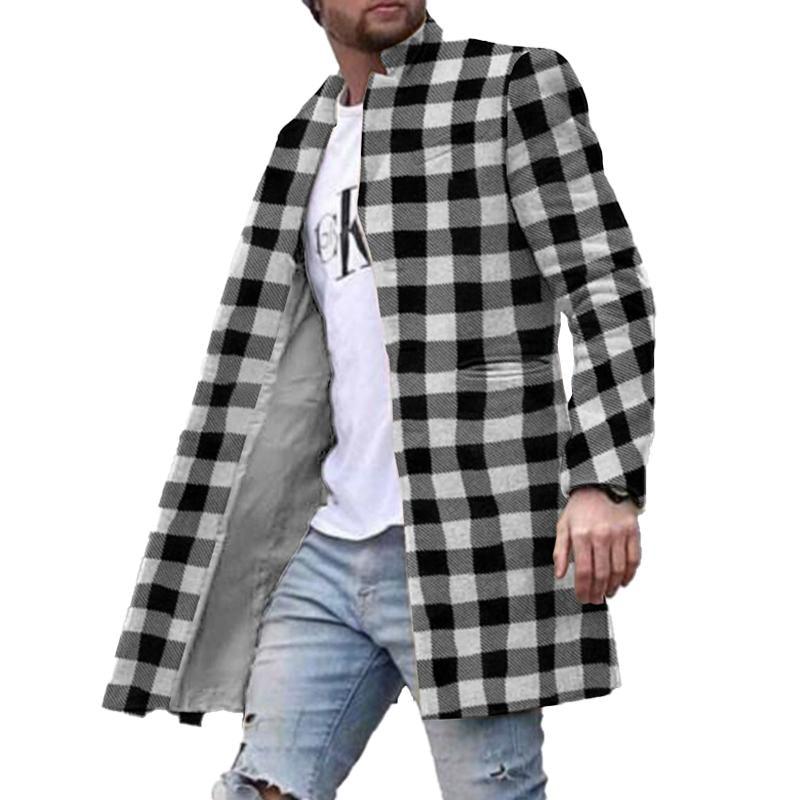 Men's Printed Casual Stand Collar Mid-length Coat 20311126X