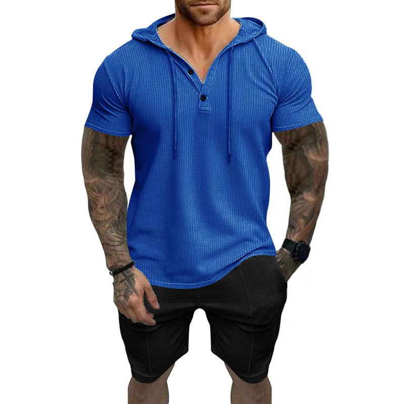 Men's Waffle Hooded Short Sleeve T-Shirt Shorts Set 47432865Y