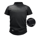 Men's Waffle Outdoor Tactical Loose Stand Collar Short-sleeved T-shirt 22280011X