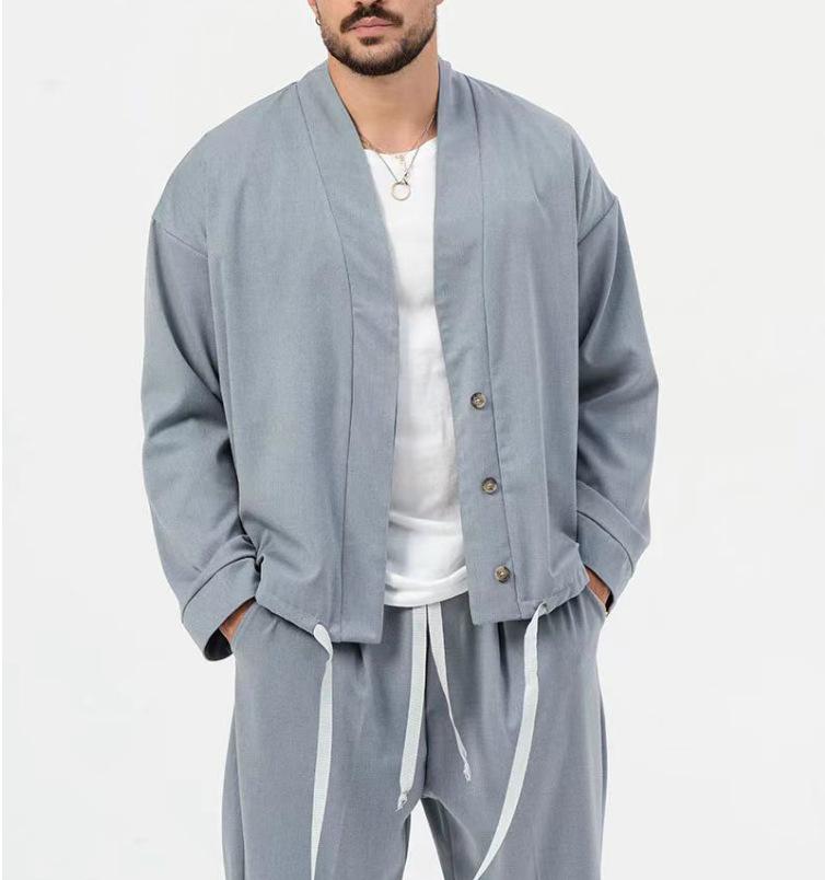 Men's Solid Color V-neck Casual Sports Jacket 69883198X