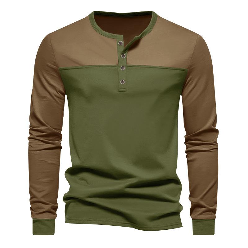 Men's Slim Fit Long Sleeve Paneled Bottoming Henley T-Shirt 88312026X