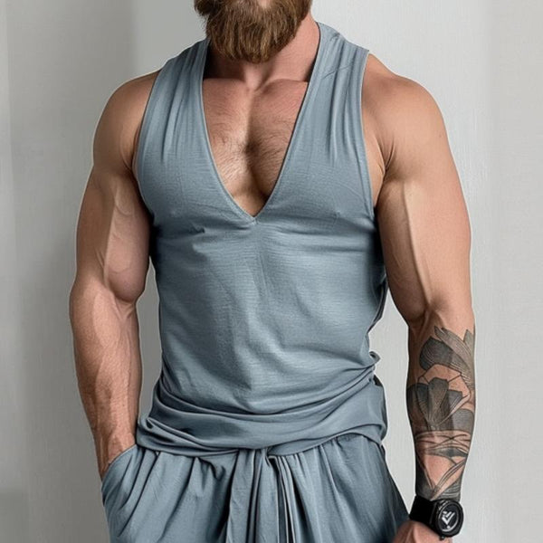 Men's Retro Casual Large V-neck Tank Top 50566420TO