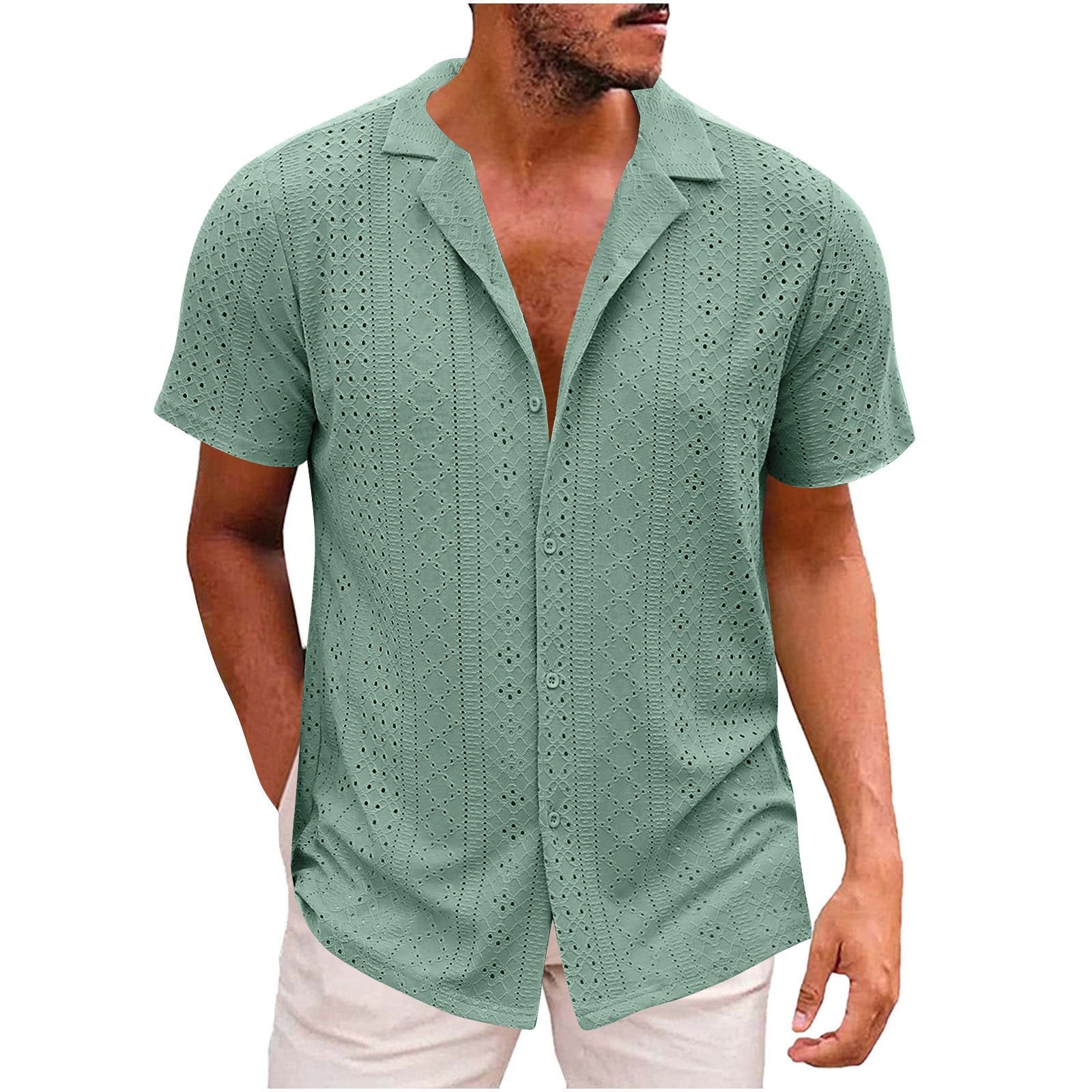 Men's Solid Color Lapel Short Sleeve Shirt 00737845Y