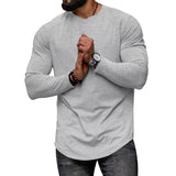 Men's Solid Color Round Neck Long Sleeve Irregular Hem Casual T-shirt 41110573Z