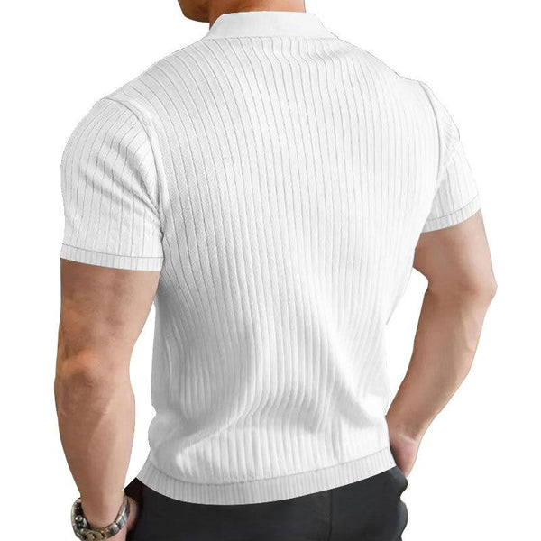 Men's Solid Color Lapel Knitted Short Sleeve Polo Shirt 88936847Y