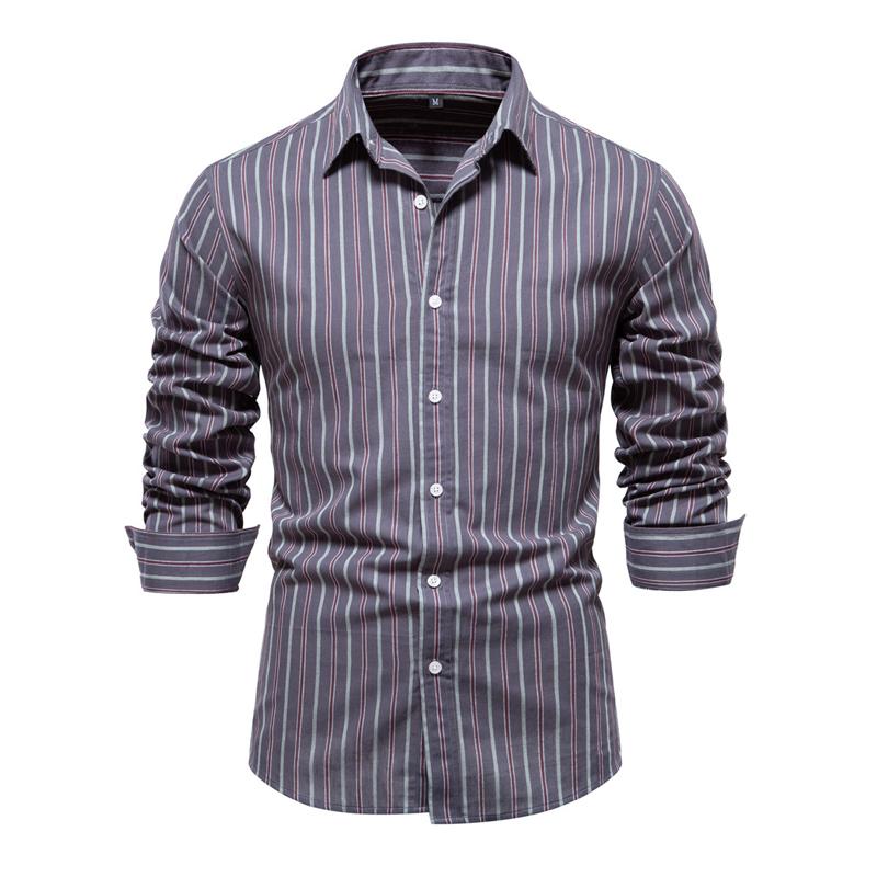 Men's Fashion Striped Long Sleeve Lapel Cotton Shirt 07386898X
