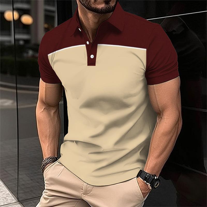 Men's Casual Simple Color Block Short Sleeve Polo Shirt 95928256TO
