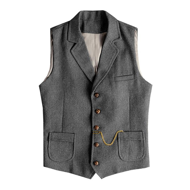 Men's Retro Herringbone Lapel Slim Fit Single Breasted Suit Vest (Chain Excluded) 36645703M