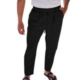 Men's Solid Color Cotton and Linen Drawstring Straight Pants 13578529X