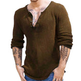 Men's Casual Solid Color V Neck Long Sleeve Knitted Pullover Sweater 35096028M