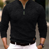 Men's Casual Mixed Color Zipper Stand Collar Long Sleeve Polo Shirt 86164561Y