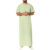 Men's Loose Solid Color Zipper Round Neck Short Sleeve Muslim Robe 01759199Y