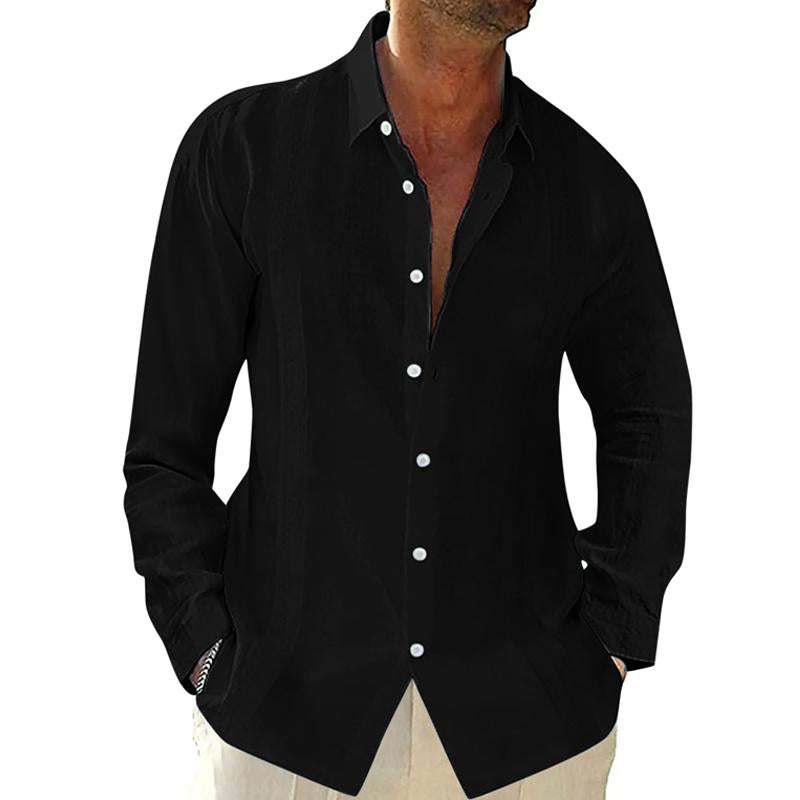 Men's Casual Solid Color Lapel Long Sleeve Shirt 14006585Y