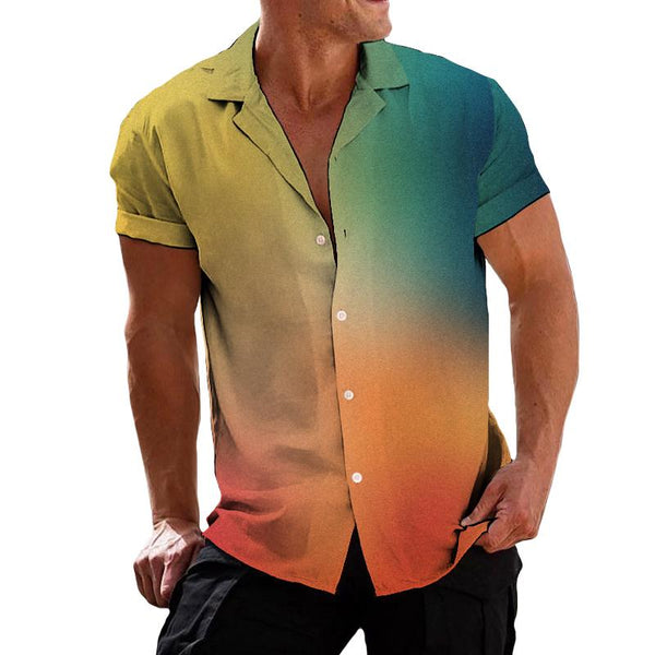 Men's Casual Colorful Gradient Lapel Short Sleeve Shirt 96176596TO