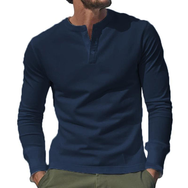 Men's Solid Color Casual Long Sleeve Henley T-Shirt 19621562X