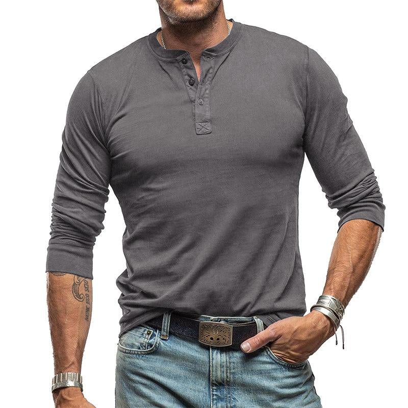 Men's Vintage Solid Color Henley Collar Long Sleeve T-Shirt 96415517Y