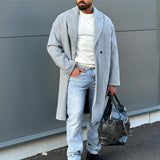 Men's Casual Notched Lapel Double-Breasted Wool Blend Slim Coat 14577367M