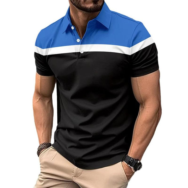 Men's Casual Color Block Printed Short Sleeve Polo Shirt 73360566Y