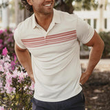 Men's Casual Lapel Contrast Striped Slim Fit Short Sleeve Polo Shirt 52951707M