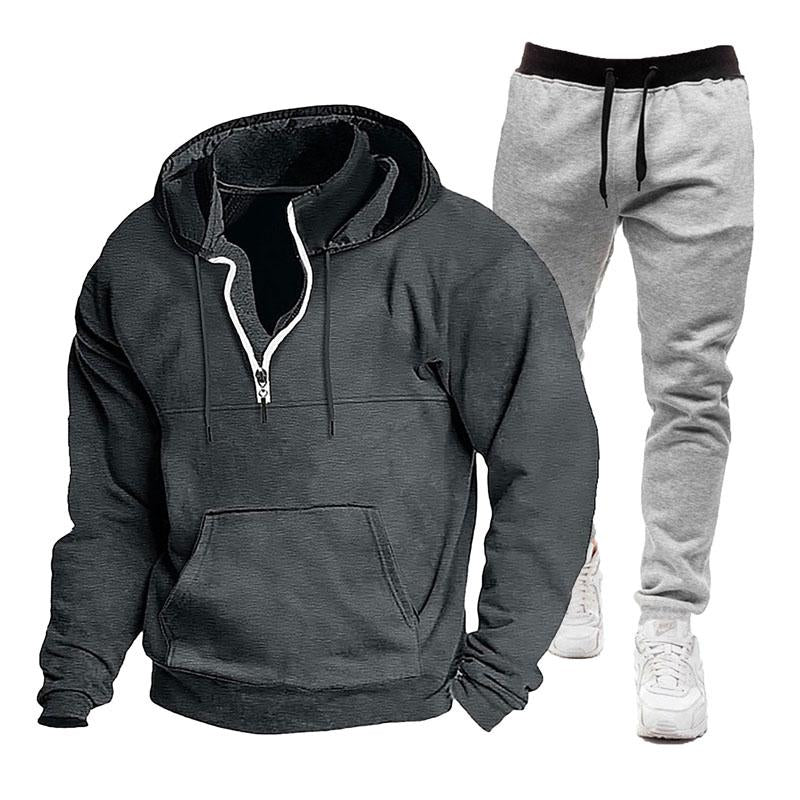 Men's Hooded Casual Sweatshirt and Sweatpants Two-piece Set 87615343X