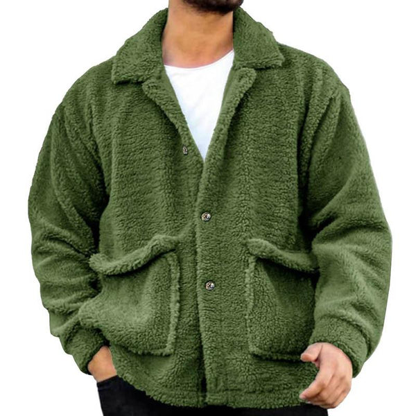 Men's Casual Solid Color Lapel Lamb Fleece Loose Coat 39834100M