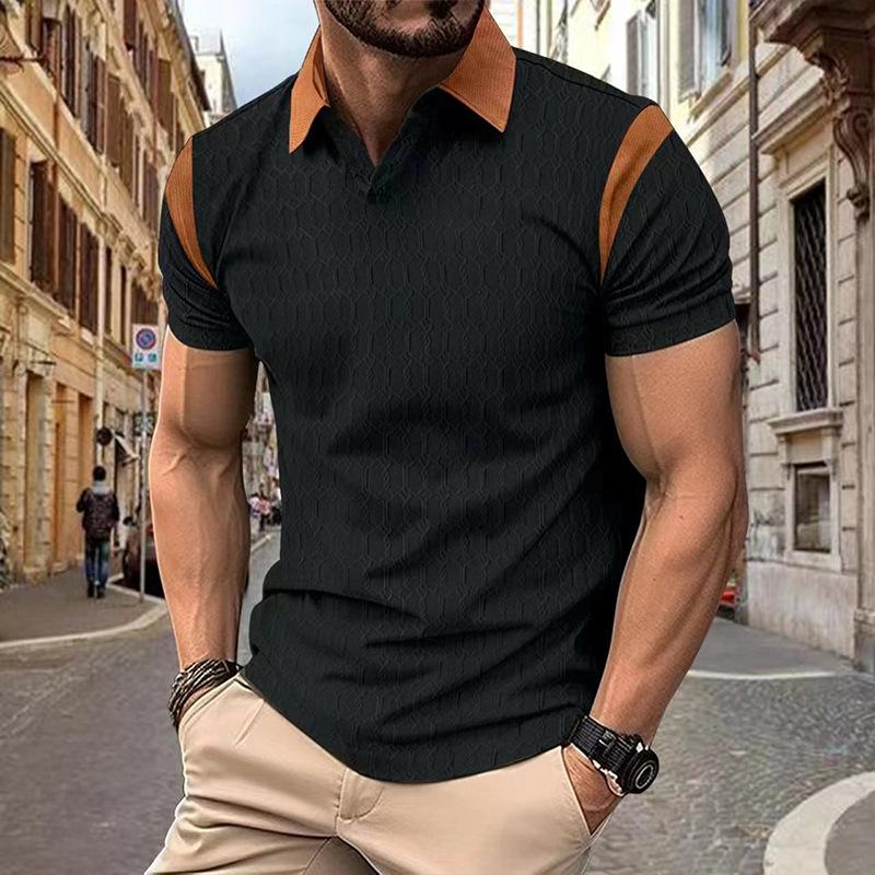 Men's Waffle Jacquard Lapel Short-sleeved POLO Shirt 41142652X